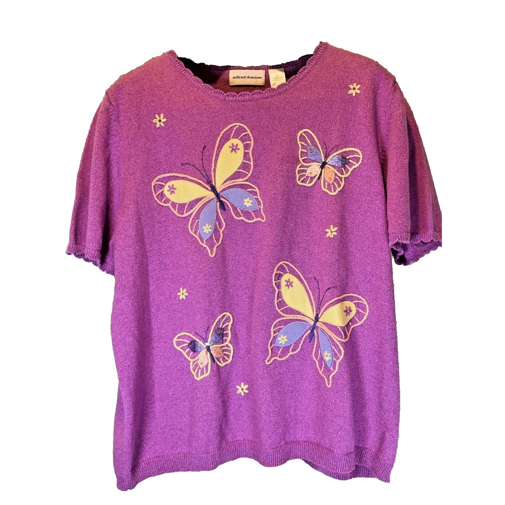 Vintage Alfred Dunner Purple Butterfly Embroidered Sweater Women's XL Y2K 90s